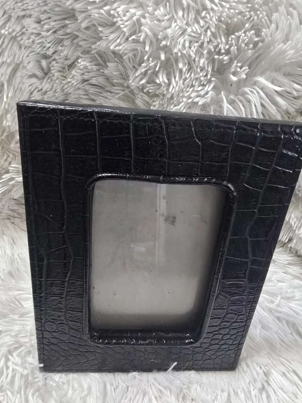 Textured Black Faux-Croc Photo Frame
